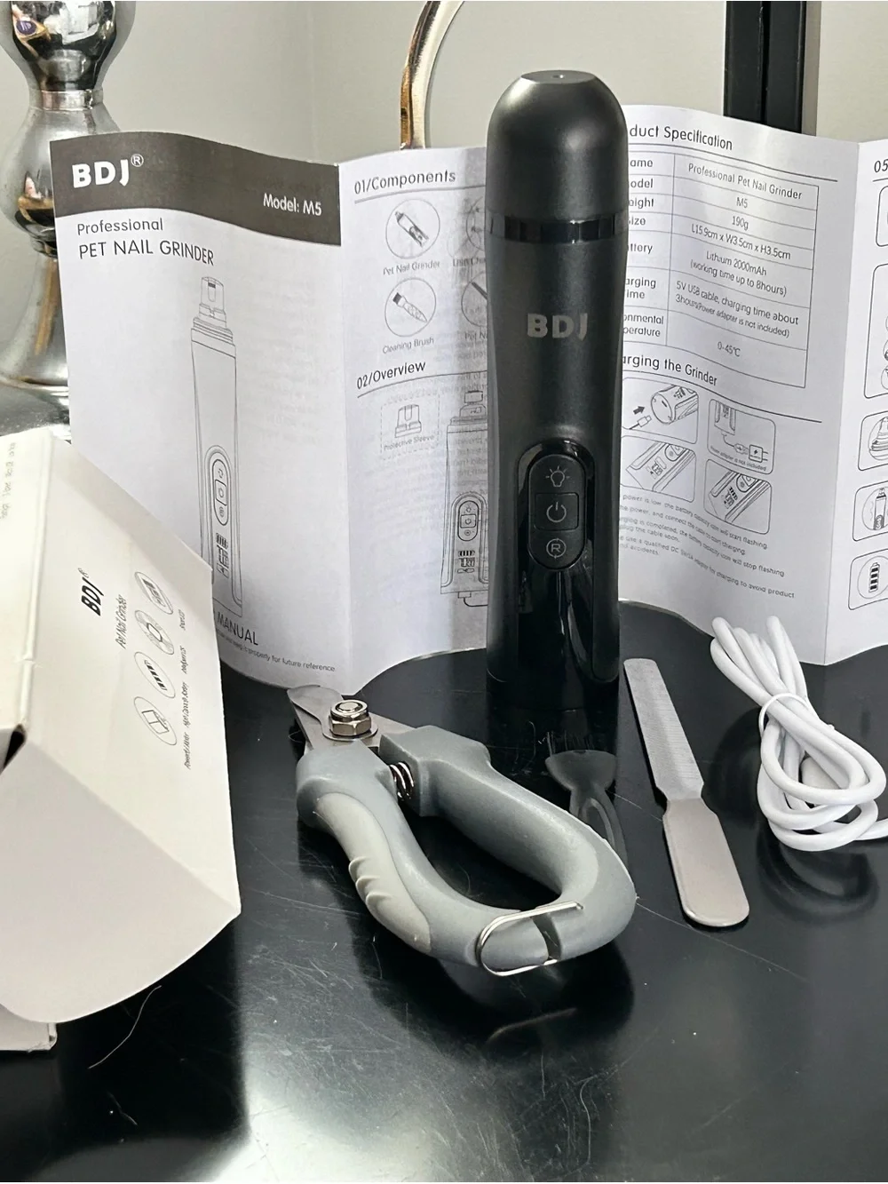BDJ Dog Nail Grinder | 3 Speed | Rechargeable | Electric Nail Clipper